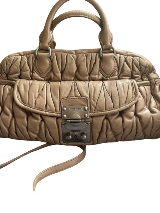 Miu Miu Handbags - Miu Miu Matelasse Taupe Quilted Ruched Leather Satchel Shoulder Bag Purse Soft